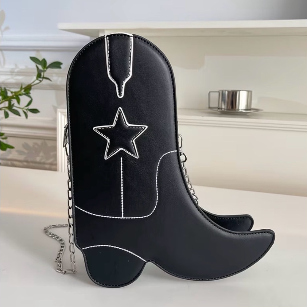 Stylish Black Boot Crossbody Bag with Star Accent